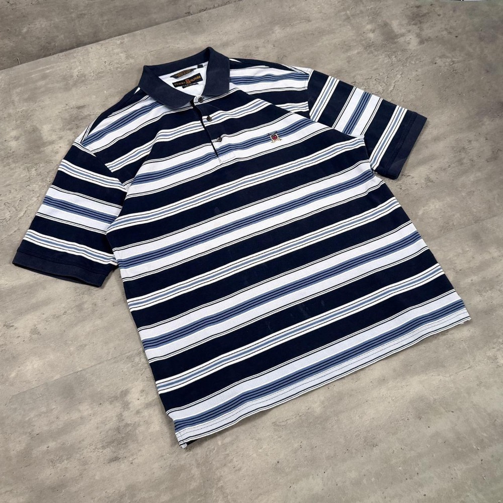 Vintage VTG 1990's 90's Tommy Hifigure Blue Stripped Short Sleeve Polo Shirt
